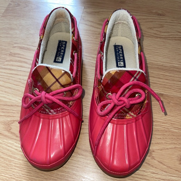 Women’s Sperry Top-Sider Red with Plaid Short Rain / Duck Boots / Shoes Size 6 - Picture 2 of 6